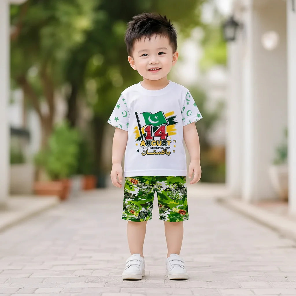 14 August Boy's Printed Shirt And Shorts Set