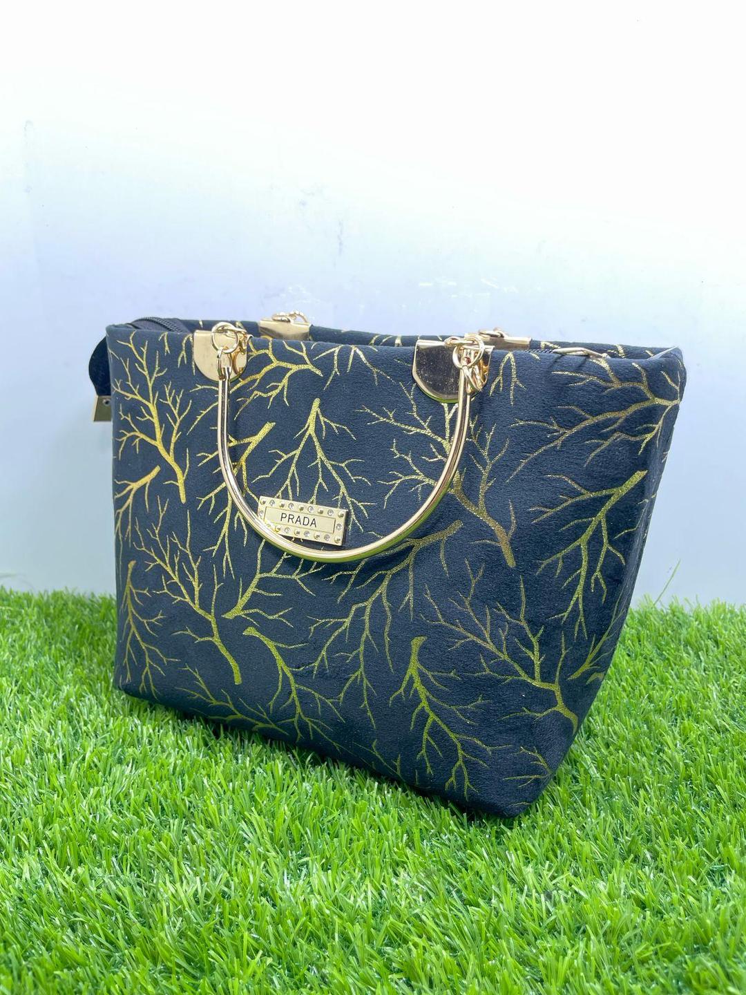 Girls Velvet Printed Handbag Blue 10x5x8