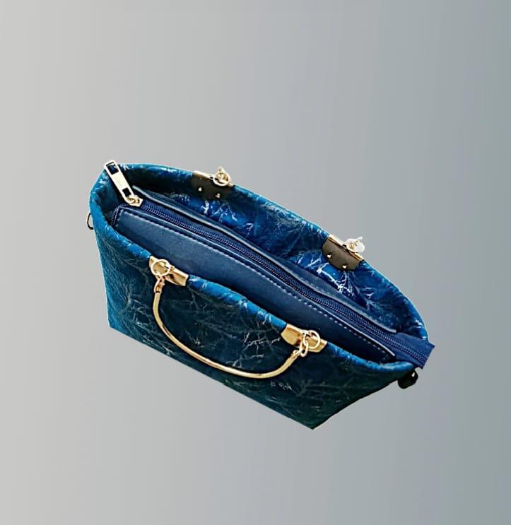 Girls Velvet Printed Handbag Blue 10x5x8
