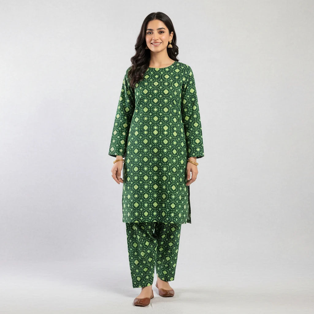 2 Pcs Women's Unstitched Printed Suit